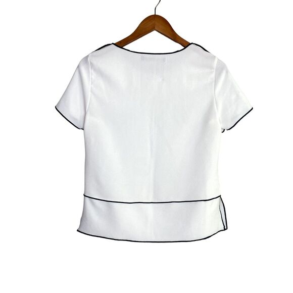 Zara Short Sleeve Trim Contrast Blouse Side Slits Lightweight XS White Black - Picture 6 of 14